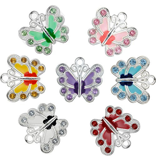 RUBYCA Silver Plated Small Butterfly Enamel Charm Beads Pendants for Jewelry Making DIY 56pcs Mix