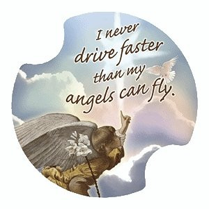 Thirstystone I Never Drive Faster Than My Angels Car Cup Holder Coaster, 2-Pack