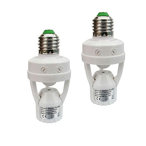 Motion Activated Light SocketE26 Motion Security Light Bulb Socket Indoor for Front Door Porch Garage Basement Hallway Closet 2 Pack