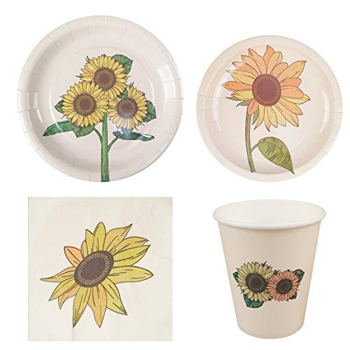 Cieovo Sunflower Party Tableware Set for 16 Guests Including Dinner Plates Dessert Plates Lunch Napkins Cups for Sunflower Theme Birthday Baby Shower Wedding Party Supplies Decorations Cieovo Sunflower Party Tableware Set for 16 Guests Including Dinner Plates Dessert Plates Lunch Napkins Cups for Sunflower Theme Birthday Baby Shower Wedding Party Supplies Decorations