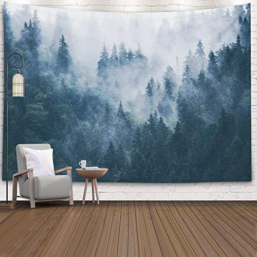 EMMTEEY Misty Forest TapestryTapestries Decor Living Room Bedroom for Home Inhouse by Printed 60x50 Inches for Foggy Mountain Landscape with fir Forest in Hipster Vintage Retro Style