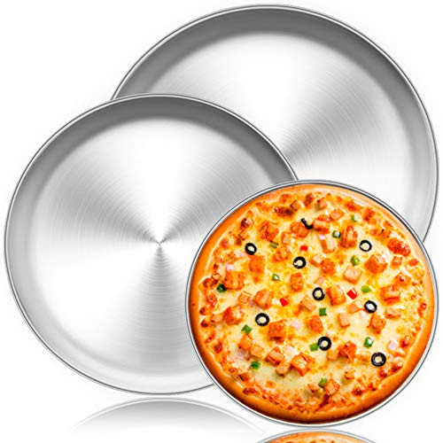 TeamFar Pizza Pan 10   12   13_4 3 Pcs Pizza Pan Set Stainless Steel Pizza Pan Round Pizza Oven Pans Tray for Baking Serving Healthy   Rust Free Heavy Duty   Dishwasher Safe