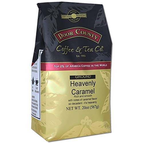 Door County Coffee Heavenly Caramel Sweet   Buttery Caramel Flavored Coffee Medium Roast Ground Coffee 20 oz Bag