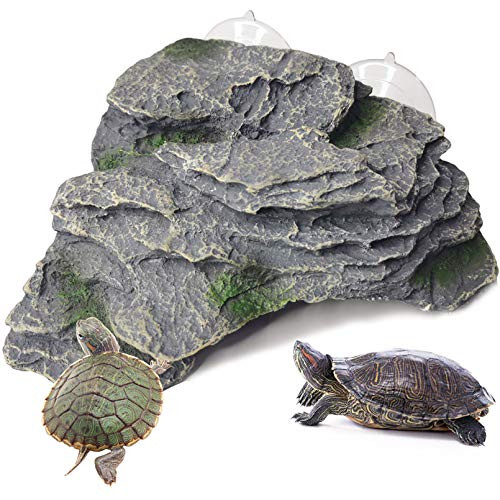 Turtle Basking Platform Reptile Climbing Shale Resin Step Ledge Stone Aquarium Ornament Rock Landscaping Decoration with Suction Cups for Frogs Newts Amphibians Lizard Large7_1Lx6_3Wx2_7H