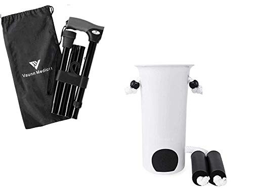 Vaunn Medical Mobility Assistance Bundle - Folding Walking Cane and Adjustable Sock Aid