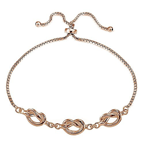 Hoops   Loops Rose Gold Flashed Sterling Silver Polished Pretzel Love Knot Adjustable Bracelet