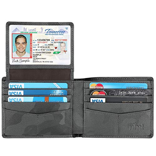 Wallet for Men-Genuine Leather RFID Blocking Bifold Stylish Wallet With 2 ID Window X-Camo Grey