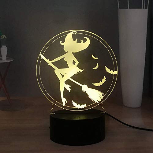 Laysinly Hallowmas Witch 3D LED Night Light for Kids USB Touch Remote Bedroom Desk Lamp Decor Light 7colors Table Lamp Baby Sleeping Night Lamp Children Atmosphere Light Hallowmas