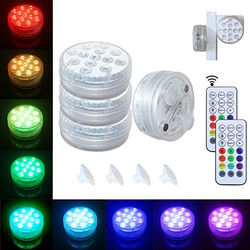 Submersible LED Lights 4 Pack Waterproof Light Multi Color Battery Operated Remote Control Wireless 10-LED Reusable Light for PartyVaseChristmasAquariumTubShowerPondIP68 Submersible Light