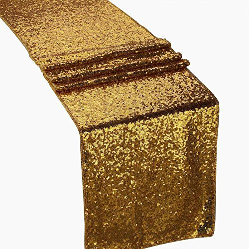 vLoveLife 12"x108" Rectangle Gold Sequin Table Runner Sparkly Wedding Party Table Decor