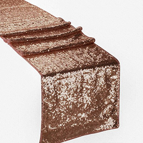 vLoveLife 12"x108" Rectangle Rose Gold Sequin Table Runner Sparkly Wedding Party Table Decor