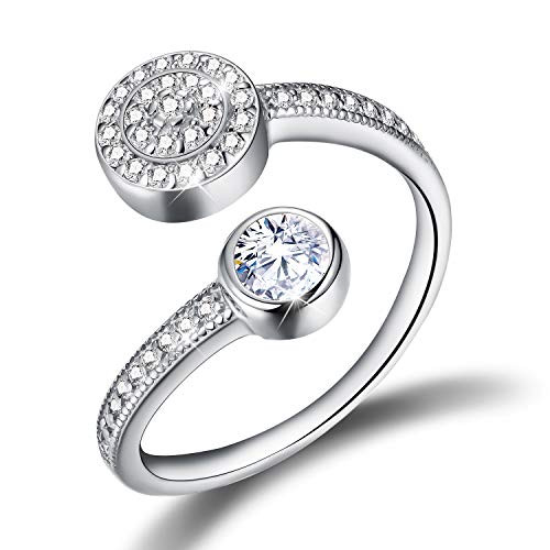 Esberry Cubic Zirconia Ring 925 Sterling Silver Single Zircon Adjustable Ring Jewelry for Women and Girls Sliver 6_75