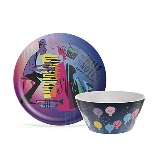 Zak Designs Disney and Pixar Dinnerware Set Includes 10 Melamine Plate and 27oz Bowl Break Resistant Plate and Bowl Make Mealtime Fun Soul Melamine BPA-Free