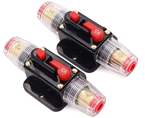 50 Amp Car Audio Inline Circuit Breaker Reset Fuse Holder 12V-24V DC with Manual Reset for Car Audio Amps Overload Protection Fuse