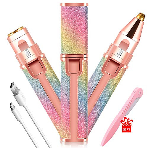 Portable Eyebrow Trimmer Facial Hair Remover Razor for Women 2 in 1 Painless Electric Eyebrow Epilator Rechargeable Waterproof Ladies Shaver with LED Light for Eyebrow Peach Fuzz Chin Lip Etc Portable Eyebrow Trimmer Facial Hair Remover Razor for Women 2 in 1 Painless Electric Eyebrow Epilator Rechargeable Waterproof Ladies Shaver with LED Light for Eyebrow Peach Fuzz Chin Lip Etc