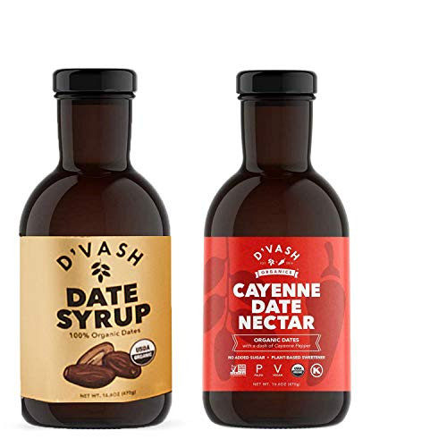 Dvash Organic Date Syrup 2 Pack 1 16_6oz Bottle Organic Date Nectar 1 16_6oz Bottle Cayenne Date Nectar Vegan Gluten Free Liquid Sweetener No Added Sugar Paleo Non-GMO Kosher