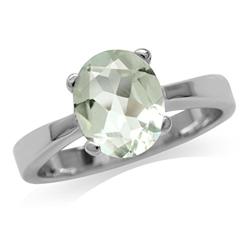 Silvershake 2_4ct_ 10X8mm Natural Oval Shape Green Amethyst 925 Sterling Silver Classic Solitaire Ring Size 8