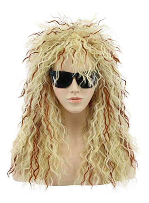 VGbeaty 70s 80s Mullet Women Long Curly Blonde Brown Wig Halloween Cosplay Anime Costume Wig