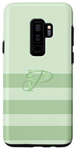 Galaxy S9 Pastel Mint Green Stripes Letter P Initial Monogram Case