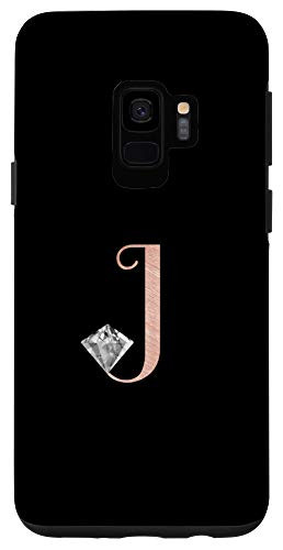 Galaxy S9 Letter J rose pink phone case initial J black for girls Case
