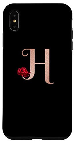 iPhone XS Max Letter H rose pink monogram phone case initial H black Case