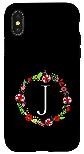 iPhone XXS Ladybug Wreath Monogram Letter J Case