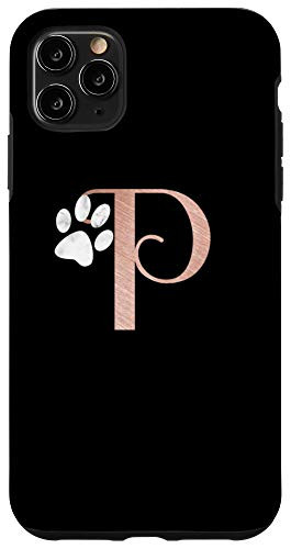 iPhone 11 Pro Max Letter P rose pink white cat dog paw monogram initial P Case