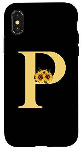 iPhone XXS Black Sunflower Yellow Monogram Letter P Initial Flower Case