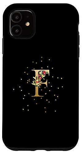 iPhone 11 Modern Monogram Initial Letter F Floral Pattern Design Case