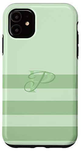 iPhone 11 Pastel Mint Green Stripes Letter P Initial Monogram Case