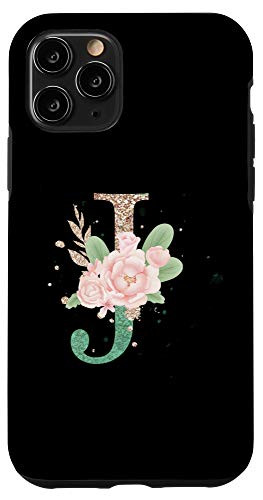 iPhone 11 Pro Modern Monogram Initial Letter J Peony Floral Pattern Design Case