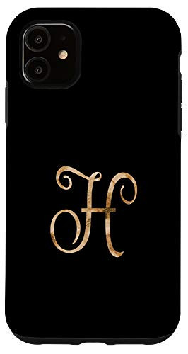 iPhone 11 Monogram Alphabet Letter H Black Background Case