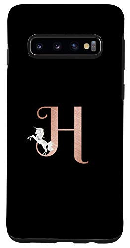 Galaxy S10 Letter H rose pink white unicorn phone case initial H Case
