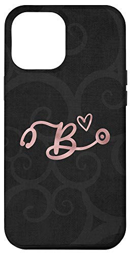 iPhone 12 Pro Max Cute Letter B Initial Monogram Nurse Pink Stethoscope Case
