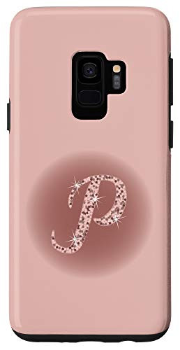 Galaxy S9 Initial P Script Letter Rose Pink and Mauve Case