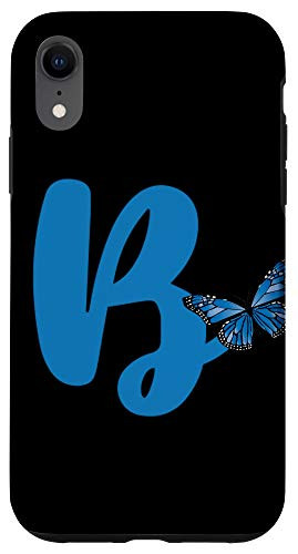 iPhone XR Blue Letter B Alphabet Initial with Butterfly Monogram Case