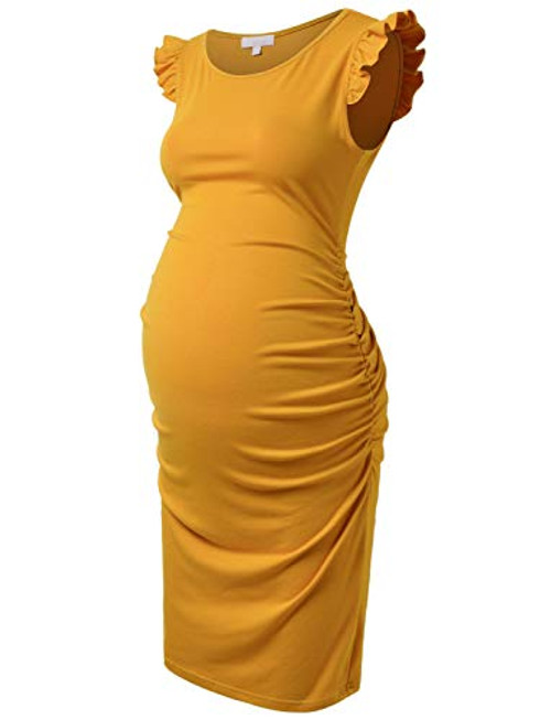 Bhome Maternity Dress Flying Sleeve Casual Pregnancy Summer Dresses Yellow M
