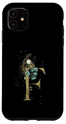 iPhone 11 Modern Monogram Initial Letter F Floral Greenery Pattern Case