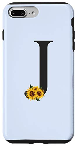 iPhone 7 Plus8 Plus Black Mermaid White Monogram Letter J Initial Sunflower Case