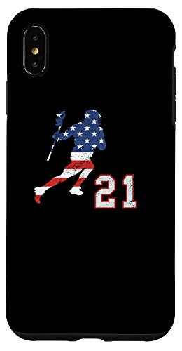 iPhone XS Max Lacrosse number 21 player with American USA flag phone case Case