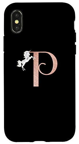 iPhone XXS Letter P rose pink white unicorn phone case initial P Case
