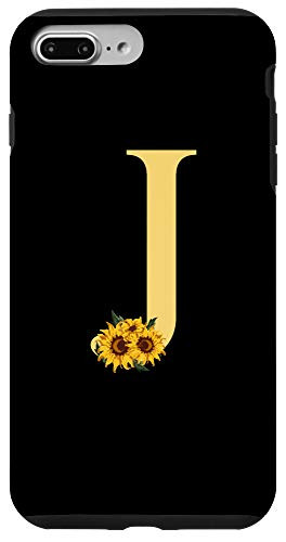 iPhone 7 Plus8 Plus Black Sunflower Yellow Monogram Letter J Initial Flower Case