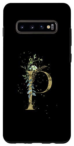Galaxy S10 Modern Monogram Initial Letter P Floral Greenery Pattern Case