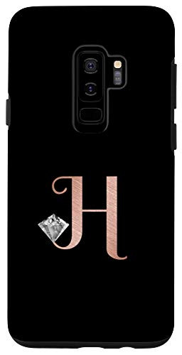 Galaxy S9 Letter H rose pink phone case initial H black for girls Case