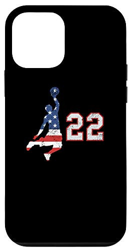 iPhone 12 mini Basketball number 22 with American USA flag player on black Case