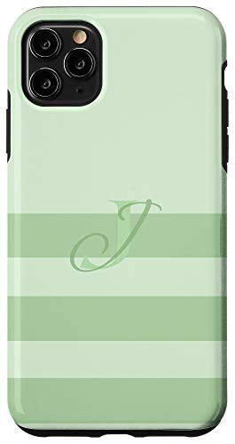iPhone 11 Pro Max Pastel Mint Green Stripes Letter J Initial Monogram Case