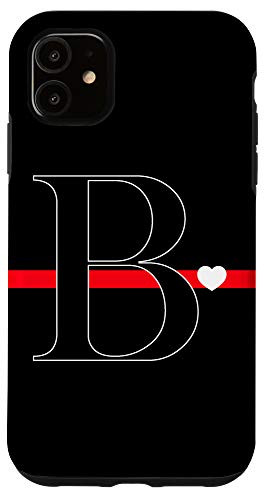 iPhone 11 Black Red Thin Line Monogram Letter B Initial Heart Case