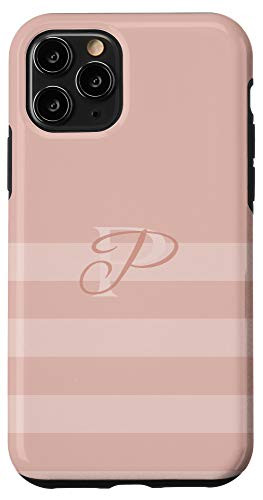 iPhone 11 Pro Rose Pink Stripes Letter P Initial Monogram Case