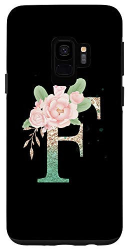 Galaxy S9 Modern Monogram Initial Letter F Peony Floral Pattern Design Case