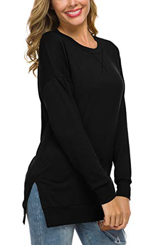 GSVIBK Womens Loose Pullover Tunics Fall Long Sleeve Casual Tops Soft Blouse Shirts Tunics 226 Black M